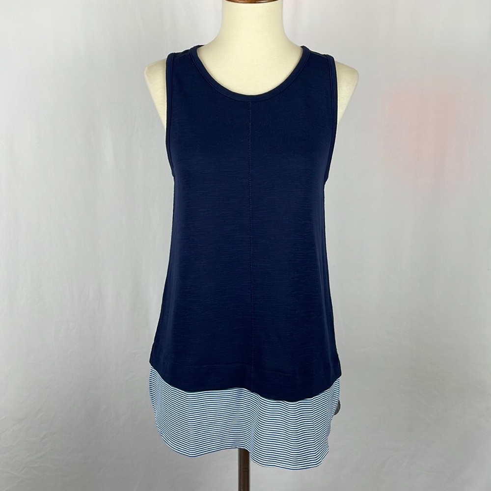 J. Crew Navy Blue Tank w/Blue & White Striped Shirt Tail and Back Keyhole - XS